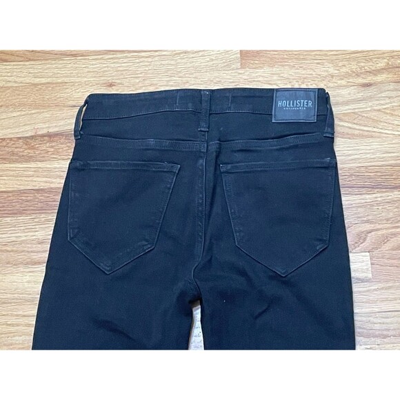 Hollister Women's Jeans Flared Denim Front Slit Hem High-Rise Cotton 26x29 Black - Picture 3 of 9